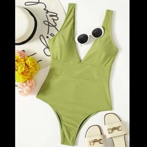 🎟3/$25 bikini Sale. SHEIN one-piece bikini brand new. Green v neck.